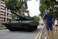 A Singapore military army tank driving past the heartlands at Jurong West Avenue 5 during the nation`s 55th National Day