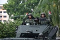 A Singapore military army tank driving past the heartlands at Jurong West Avenue 5 during the nation`s 55th National Day