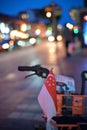 The Singapore national flag on a bicycle, as the city readies itself for the country`s National Day celebrations in 2020.