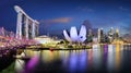 Singapore night city skyline at business district, Marina Bay