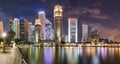 Singapore night city skyline at business district, Marina Bay