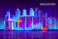 Singapore night cityscape neon vector background