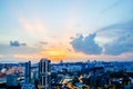 Aerial view of skyline business building and financial district from rooftop, Modern towers and skyscrapers illuminated at evening Royalty Free Stock Photo