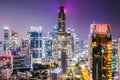 Aerial view of skyline business building and financial district from rooftop, Modern towers and skyscrapers illuminated at night Royalty Free Stock Photo