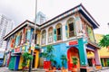 Colorful facade of building in Little India, Singapore on NOV 26,2018.