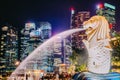 Merlion is an imaginary creature with a head of a lion and the body of a fish and is often seen as a symbol of Singapore Royalty Free Stock Photo