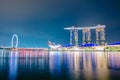 Nightscape of Singapore Marina Bay Sand,Landscape of Singapore business building around Marina bay.