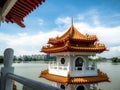 Singapore Nov 26, 2018: The Twin Pagodas on Jurong Lake, A beautiful chinese style building with blue sky in the Chinese Garden Royalty Free Stock Photo