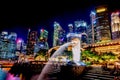 View of the business district and the The Merlion Park at a landmark name Marina bay with a lot of skyscrapers in the background Royalty Free Stock Photo