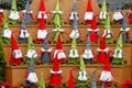 SINGAPORE-November 25, 2019: Group of multi-colored Santa Claus, Christmas decoration in Flower Dome, Gardens by the Bay