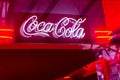 Singapore, Singapore-November 28, 2019: The logo of Coca Cola of neon tubes in vintage style