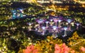 SINGAPORE - NOVEMBER 11, 2018: Supertree Grove in the Garden by the Bay at night. Top view