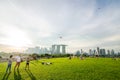 SINGAPORE - NOVEMBER 25, 2018:Top View of the Marina Barrage roof top in the evening.