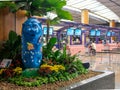 SINGAPORE - 4 OCT 2019 - A blue Merlion statue at the Departure Hall of Singapore Changi Airport Terminal 1 Royalty Free Stock Photo