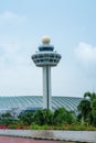 Changi Airport traffic control tower, The Jewel, Singapore. Vertical shot Royalty Free Stock Photo