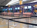 SINGAPORE - 4 OCT 2019 - Empty check-in counters at Singapore Changi Airport Terminal 1 Departure Hall Royalty Free Stock Photo