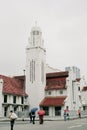 Little India district Kampong Kapor Methodist Church on rainy day in Singapore Royalty Free Stock Photo