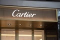 Singapore - October 26, 2019: Photograph of the Cartier logo outside a shop in Singapore