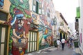 SINGAPORE, OCTOBER 12, 2015: street art in Haji lane is the famous shopping lane in Singapore on October 12, 2015 Royalty Free Stock Photo