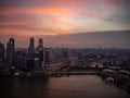 Singapore panorama aerial view, downtown waterfront harbor