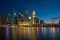 Singapore River Waterfront Skyline at Blue Hour Royalty Free Stock Photo