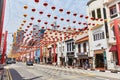 19.03.2019 Singapore: colorful colonial buildings in the historic district of Singapore.