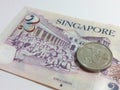 Opposite side of 2 Singapore dollar and a 50 cents coin Royalty Free Stock Photo
