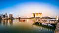 Bump boat cruising along Singapore river at Marina Bay during sunset, Singapore. Royalty Free Stock Photo