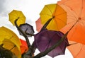 SINGAPORE Sculpture of tree with colorful umbrellas against blue sky in public park on South Bridge Road near t