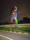 Singapore Sentosa large size merlion in the night. Colourful, Beautiful.