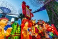 Singapore / September 06 2019 : Chinese Mid-Autumn Lantern Festival at Garden By The Bay overseeing Marina Bay Sands Hotel in