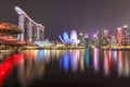 Singapore, September 29: Night view on business district in Singapore. Singapore skyline in the evening. View on night Marina Bay Royalty Free Stock Photo