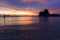 Singapore - SEPTEMBER 30, 2016: sunset in the water at Sentosa Beach Royalty Free Stock Photo