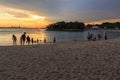 Singapore - SEPTEMBER 30, 2016: sunset in the water at Sentosa Beach Royalty Free Stock Photo