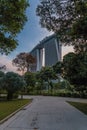 Singapore, September 29: view of Marina Bay Sands from park Royalty Free Stock Photo