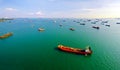 Busiest port of the world - ships at anchor in Singapore