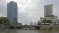 View of the Coleman Bridge on the Singapore River. On the bridge