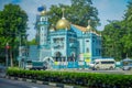 SINGAPORE, SINGAPORE - FEBRUARY 01, 2018: Outdoor view of blue castle in the streets of Singapore