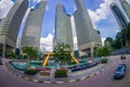 SINGAPORE, SINGAPORE - JANUARY 30. 2018: Beautiful outdoor view of fountain wealth with a public residential condominium