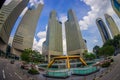 SINGAPORE, SINGAPORE - JANUARY 30. 2018: Beautiful outdoor view of fountain wealth with a public residential condominium