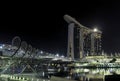 Night scene at the Maria Bay with the Helix Bridge and Marina Bay Sands in the background Royalty Free Stock Photo