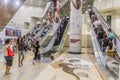 SINGAPORE, SINGAPORE - MARCH 12, 2018: Escalators at Dhoby Ghaut MRT interchange station in Singapo