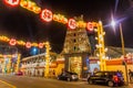SINGAPORE, SINGAPORE - MARCH 10, 2018: Night view of Sri Mariamman hindu Temple in the Chinatown of Singapo