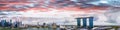 Singapore skyline. Amazing aerial panoramic view of Marina Bay area at sunset Royalty Free Stock Photo