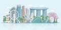 Singapore Skyline Flat Panoramic View Poster Royalty Free Stock Photo