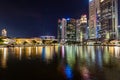 Singapore Skyline and Marina Bay Sands with the laser show Royalty Free Stock Photo