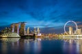 Singapore Skyline at Marina Bay During Sunset Blue Hour Royalty Free Stock Photo