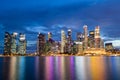 Singapore Skyline at Marina Bay During Sunset Blue Hour Royalty Free Stock Photo