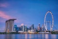 Singapore skyline at the Marina during twilight. Royalty Free Stock Photo