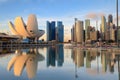 Singapore skyline at the Marina during twilight, View of Marina Bay